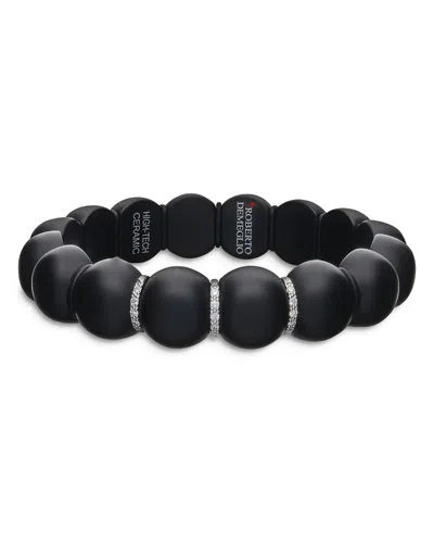 Roberto Demeglio 18k White Gold & Matte Black Ceramic Stretch Bracelet With Diamonds In Matte Black/white