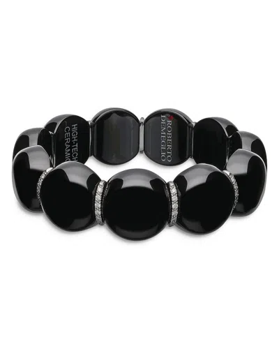 Roberto Demeglio 18k White Gold Ceramic Stretch Bracelet With Diamonds In Matte Black/white