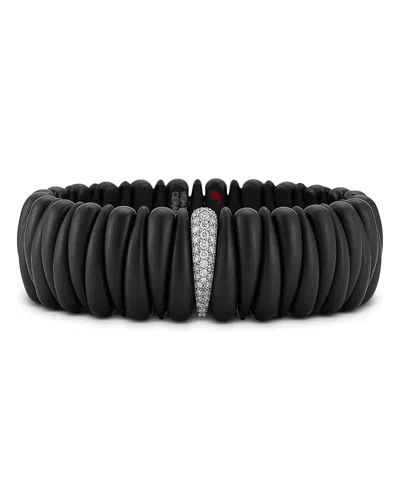 Roberto Demeglio 18k White Gold Demeglio Diamond & Matte Ceramic Artiglio Stretch Bracelet In Black/white
