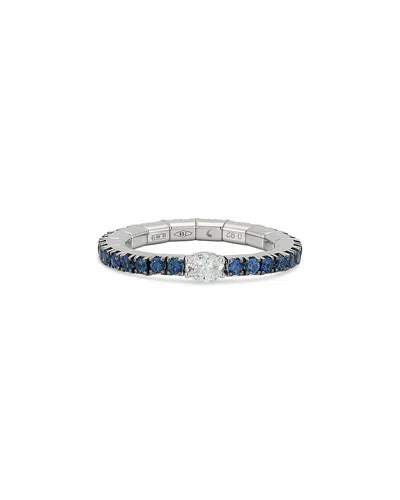 Roberto Demeglio 18k White Gold Extensible By Demeglio Diamond Oval & Blue Sapphire Stretch Band