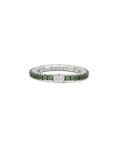Roberto Demeglio 18k White Gold Extensible By Demeglio Diamond Oval & Tsavorite Stretch Band In Green