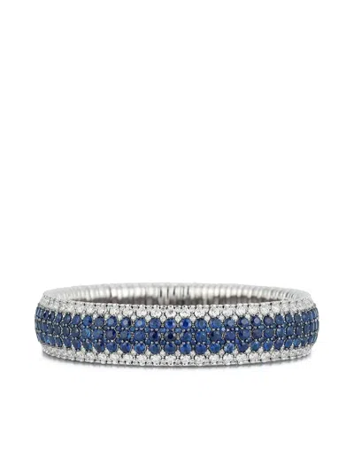 Roberto Demeglio 18k White Gold Giottoe Stretch Diamond And Sapphire Bracelet In Blue