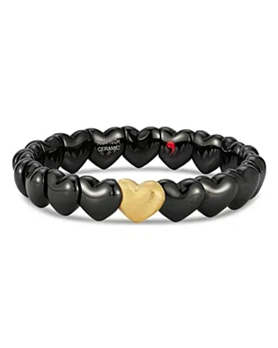 Roberto Demeglio 18k Yellow Gold Black Ceramic Heart Stretch Bracelet In Black/gold