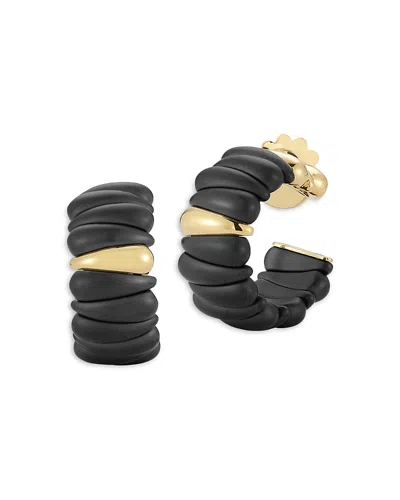 Roberto Demeglio 18k Yellow Gold Demeglio Black Ceramic Sectioned Hoop Earrings In Black/gold