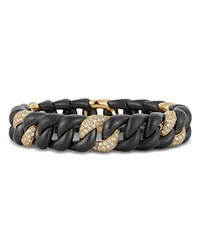 Roberto Demeglio 18k Yellow Gold Diamond Pave & Black Ceramic Groumette Link Stretch Bracelet In Black/gold