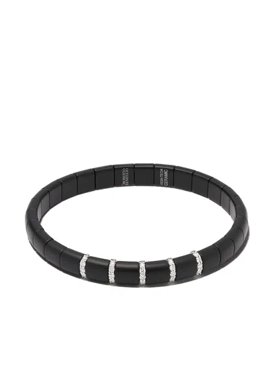 Roberto Demeglio 18kt White Gold, Diamond And Black Ceramic Domino Bracelet In Silver