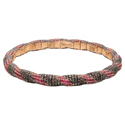 Pre-owned Roberto Demeglio Black Diamond & Ruby Stretch Bracelet