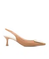 Roberto Festa Chanel Slingback In Softy Camel With Plaque Accessory In Nude