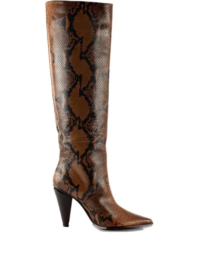 Roberto Festa 80mm Snake-print Pointed Boots In Brown