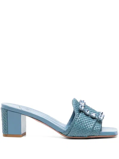 Roberto Festa Basa 50mm Crystal-buckle Mules In Blue