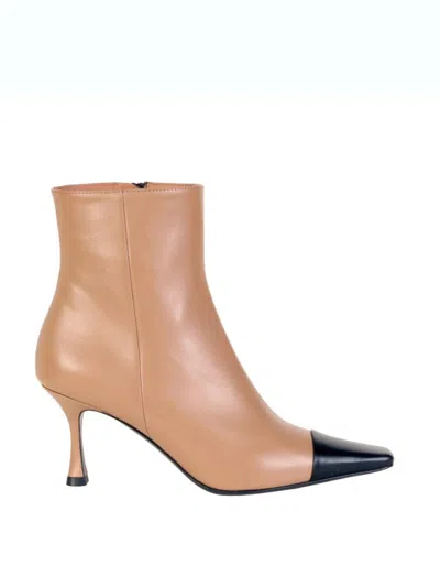 Roberto Festa Beige Calf Leather Fanny Ankle Boots In Brown