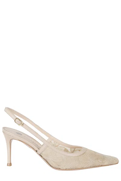 Roberto Festa Beige Game Floral Lace Ankle Strap Leather Sandals In Black