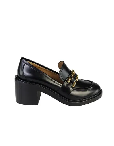 ROBERTO FESTA BLACK LEATHER LOAFERS WITH CHUNKY HEEL