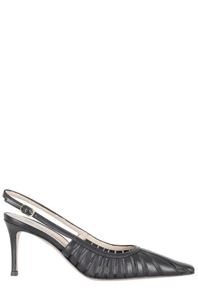 Roberto Festa Black Sunny Ankle Strap Metallic Leather Pumps In Animal Print