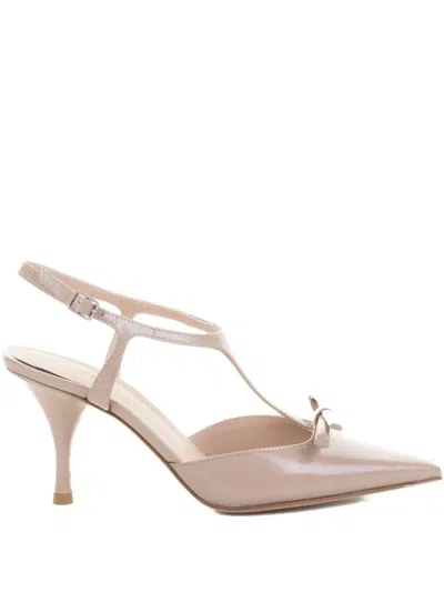 Roberto Festa Brushed Leather Pumps With Bow In Powder In Neutral