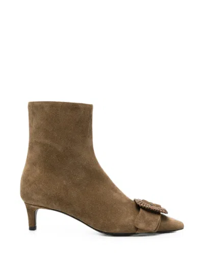 Roberto Festa Buckle-detail Pointed-toe Leather Ankle Boots In Brown