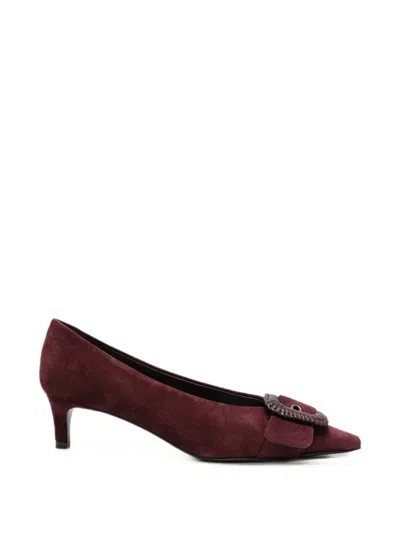 Roberto Festa Buckle-detail Pointed-toe Leather Heeled Pumps In Brown