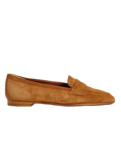 Roberto Festa Casual Suede Loafers With Rounded Toe And Penny Strap Detail In Brown