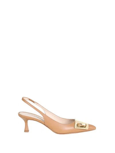 ROBERTO FESTA ROBERTO FESTA CHANEL SLINGBACK IN SOFTY CAMEL WITH PLAQUE ACCESSORY