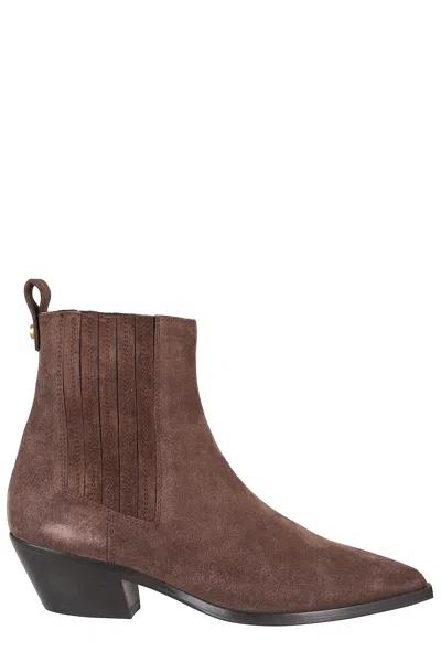 Roberto Festa Cocoa West Suede High Heel Leather Ankle Boots In Brown