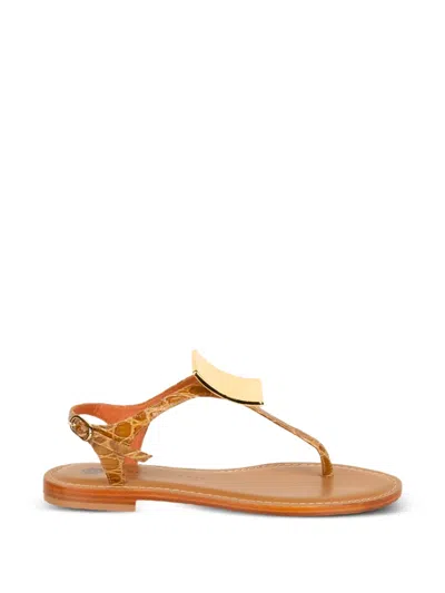Roberto Festa Croc-effect Plaque Sandals In Brown