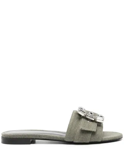 Roberto Festa Crystal-buckle Denim Slippers In Green