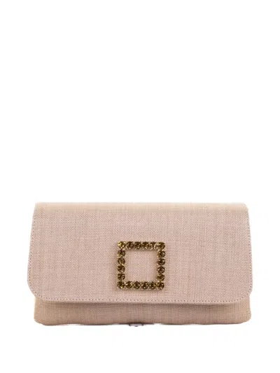 Roberto Festa Crystal-embellished Tweed Clutch Bag In Neutral