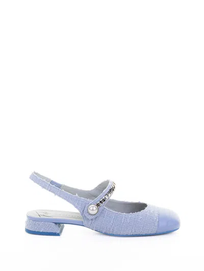 Roberto Festa Décolleté Slingback Light Blue In Bouclé With Strap