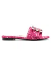 Roberto Festa Flat Slide Sandals With Textured Tweed In Pink