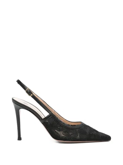 Roberto Festa Floral-lace Slingback Pumps In Black