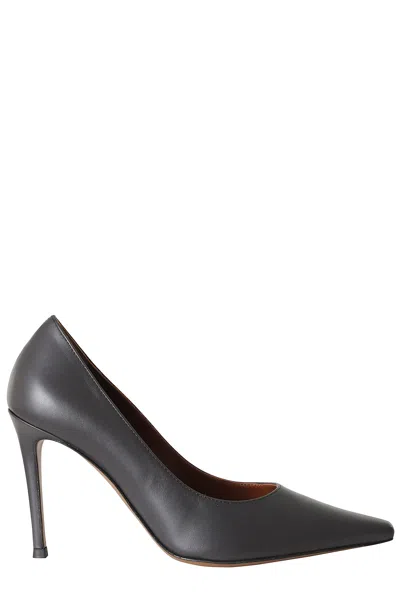Roberto Festa Gray Glossy Pointed Toe Tapered Heel Bride95 Leather Pumps In Black