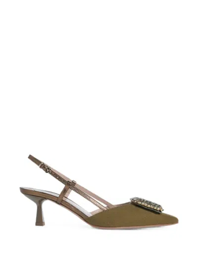 Roberto Festa Ingrid Rhinestone-embellished Slingback Heeled Pumps In Brown