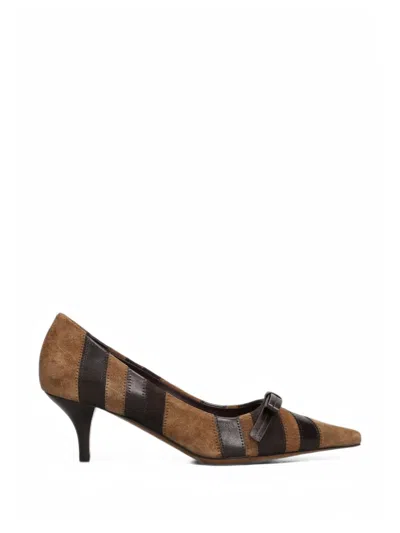 Roberto Festa Kandè Striped Bow-detail Kitten-heel Pumps In Brown