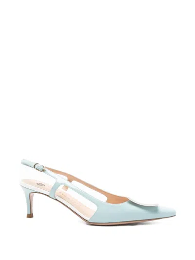Roberto Festa Blue Square Toe Buckle Slingback Heels