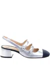 Roberto Festa Chanel Slingback Double Leather Strap In Silver