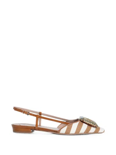 Roberto Festa Mimma Crystal-embellished Striped Flat Pumps In Brown