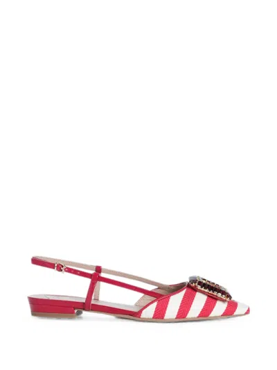 Roberto Festa Mimma Rhinestone-embellished Striped Slingback Flat Pumps In Red