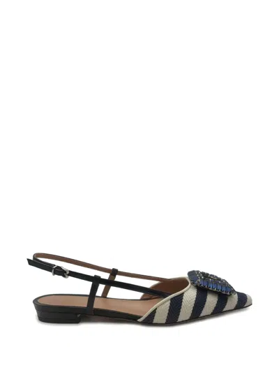 Roberto Festa Mimma Striped Buckle-fastening Flat Pumps In Blue