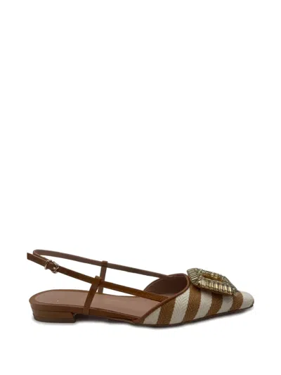 Roberto Festa Mimma Striped Toe-embellished Flat Pumps In Brown