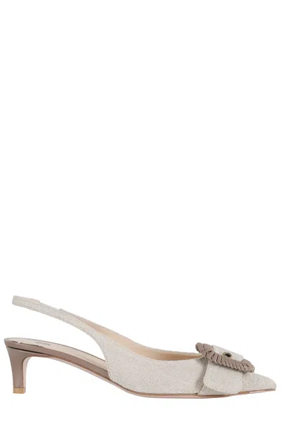 Roberto Festa Panama Linen Vega Leather Sole Leather Pumps In Blue