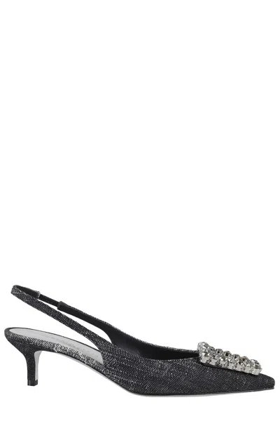 Roberto Festa Pointed Toe Slingback Shoes With Rhinestone Embellishment