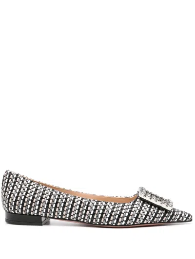 Roberto Festa Pointed-toe Woven Ballerina Shoes In Black