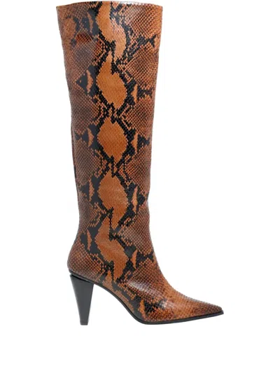 Roberto Festa Riva Pointed-toe Python-print Boots In Brown