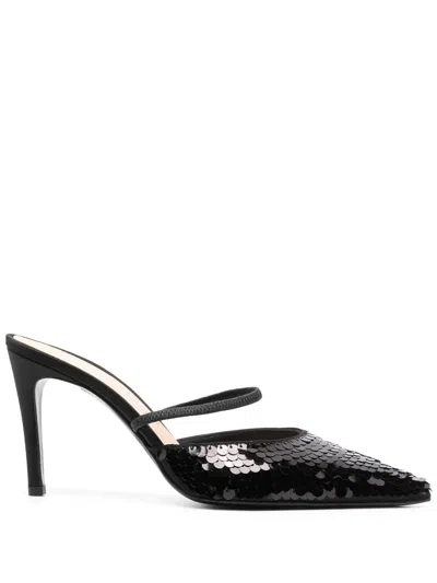 Roberto Festa Sequin Pointed 90mm Mules In Black