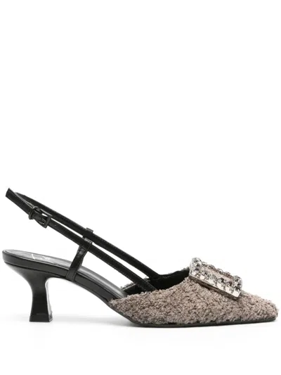 Roberto Festa Stefi 60mm Crystal-embellished Slingback Pumps In Grau