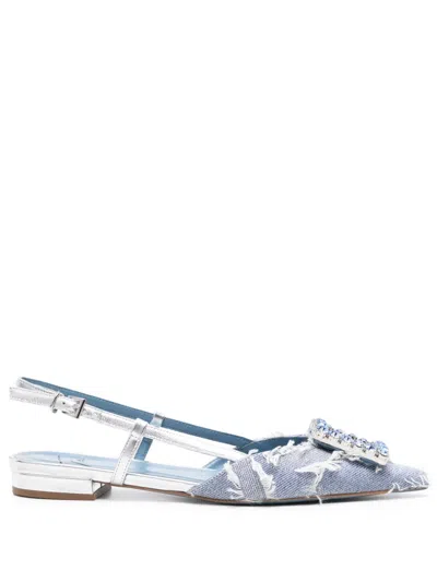 Roberto Festa Stefi Crystal-buckle Slingback Sandals In Blue