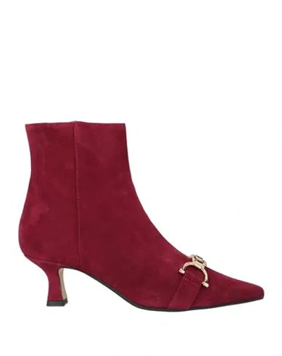 Roberto Festa Woman Ankle Boots Burgundy Size 7.5 Leather In Red