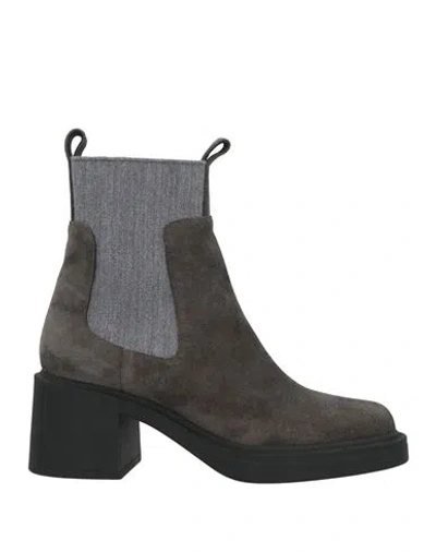Roberto Festa Woman Ankle Boots Grey Size 10 Leather, Textile Fibers