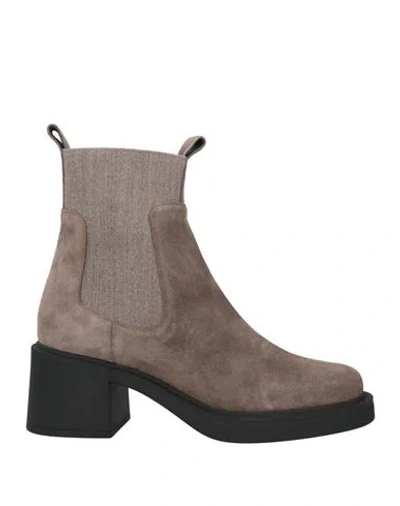 Roberto Festa Woman Ankle Boots Taupe Size 11 Leather, Textile Fibers