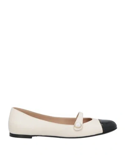 Roberto Festa Woman Ballet Flats Off White Size 12 Leather In Black